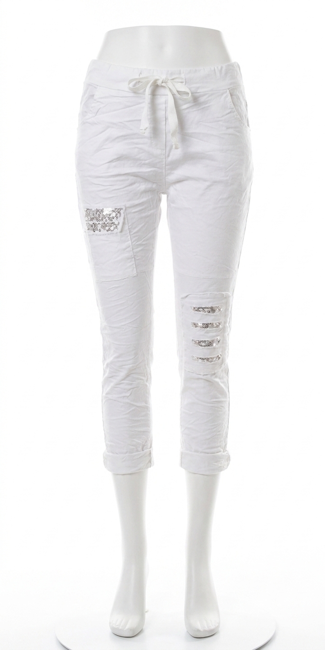 NEW GIGI MODA toppa sequin pants in white